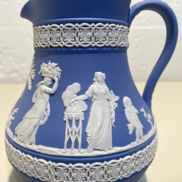 Wedgwood Blue Jasperware Etruscan Jug with White Motif - Picture 5 of 10